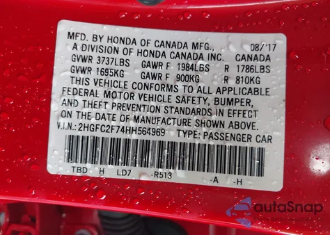 2017 Honda Civic Ex from USA, damaged, VIN 2HGFC2F74HH564969